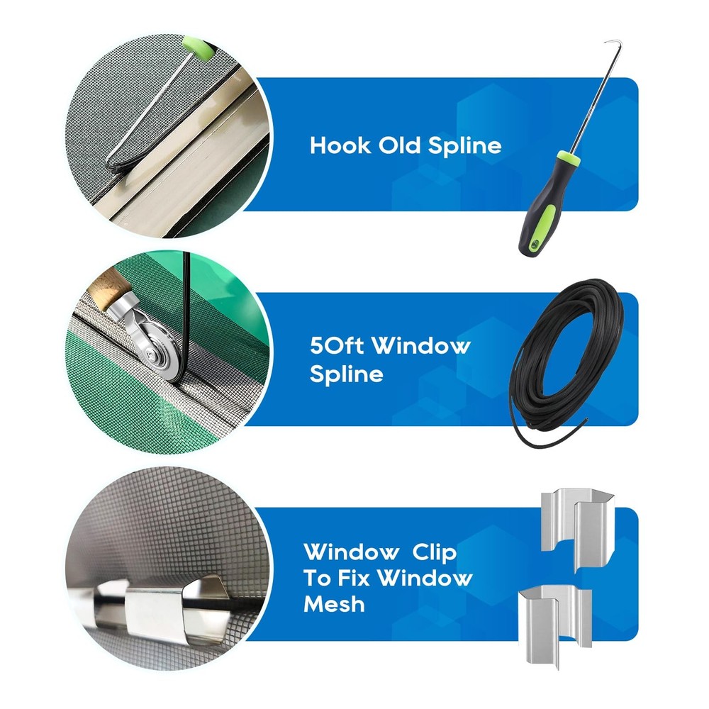 Window Screen Door Repair/Kit, Include Black Screen Mesh 59"x106"+ 2 Roller+5...