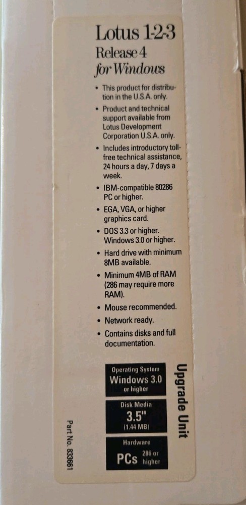 Lotus 123 Spreadsheet Release 4 Upgrade Software (PC, 1993, 3.5" Floppy)