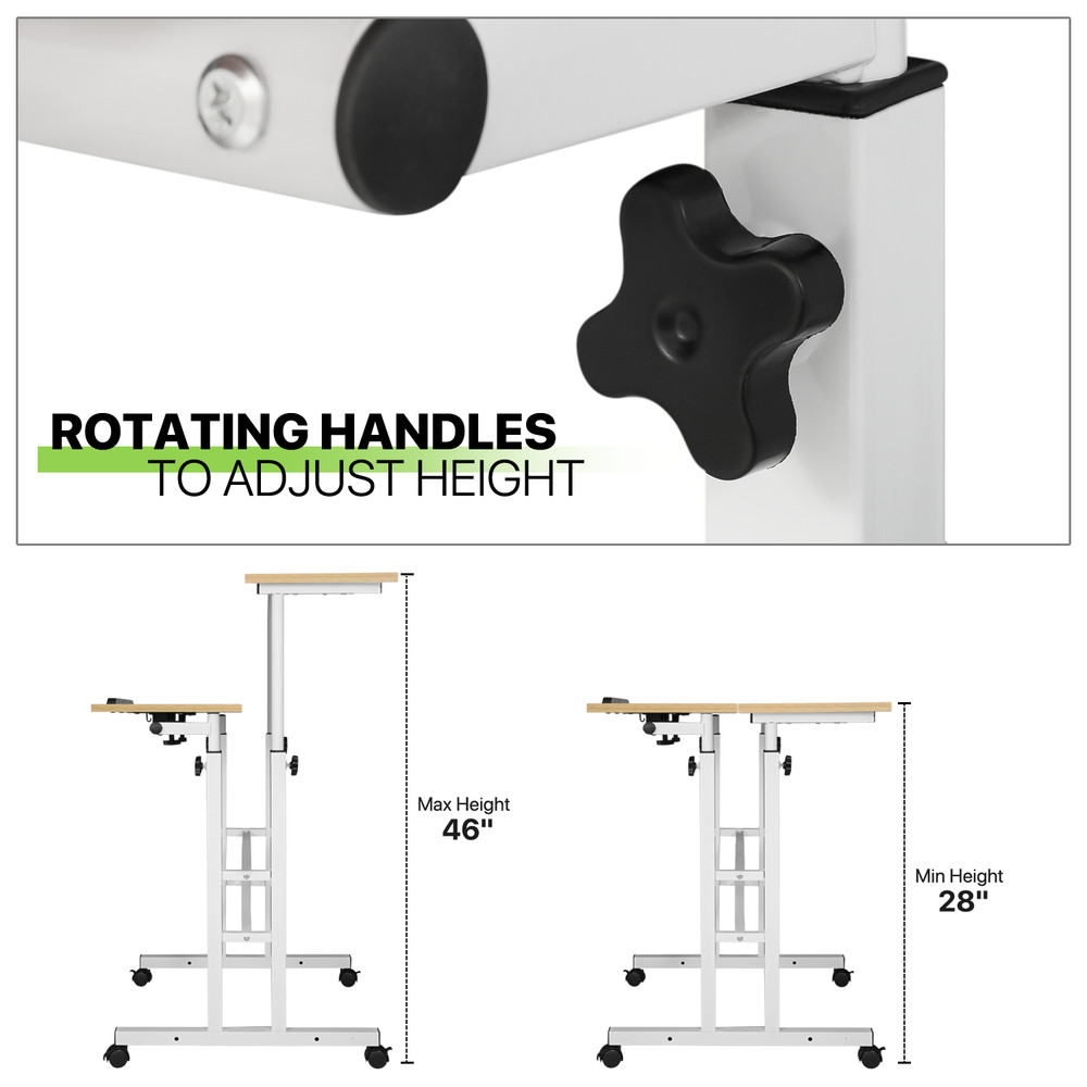 Rolling Laptop Desk Office Computer Table Adjustable Height Stand up Workstation