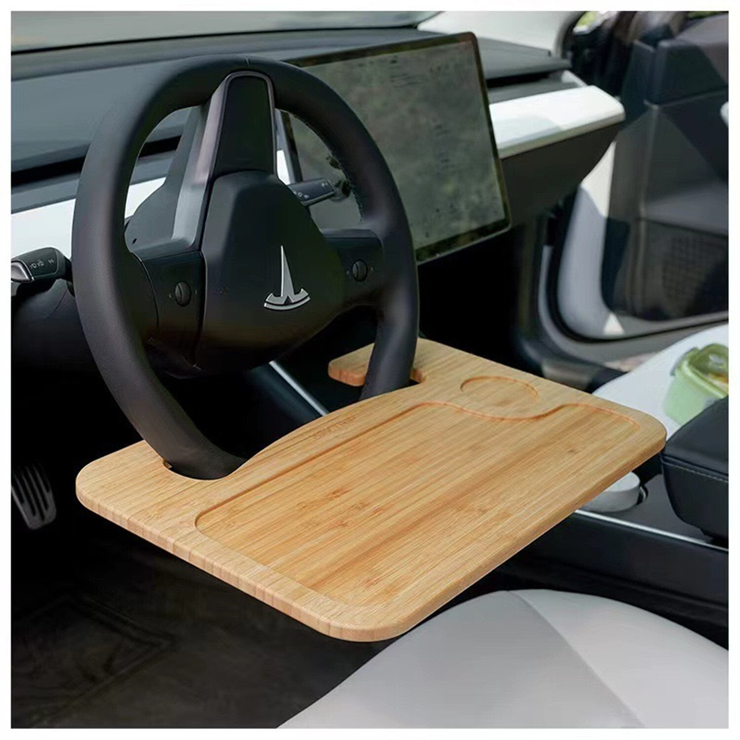 2 in 1 Car Steering Wheel Desk Bamboo Steering Wheel Tray Car Laptop Food Table