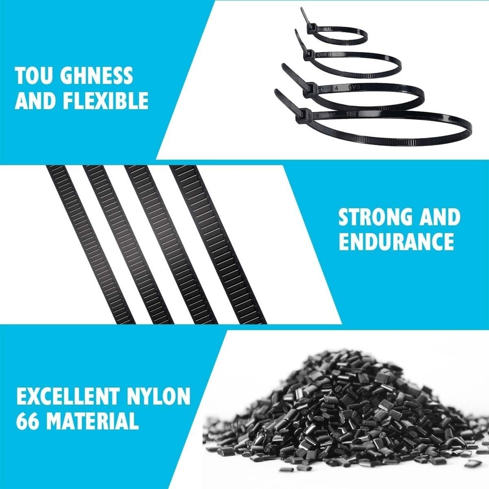 Black Cable Zip Ties 2000 Pack 8 Inch 40lb UV Resistant Self Locking Wire Ties
