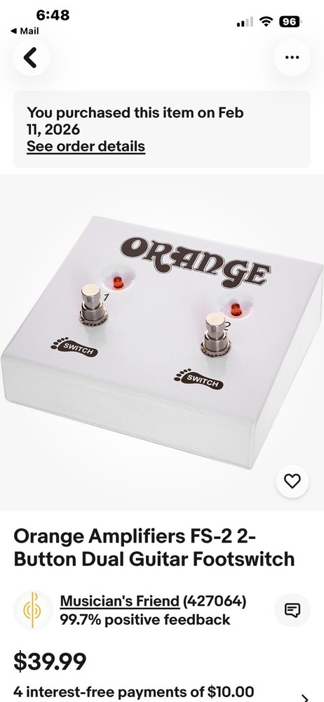 Orange Amplifiers FS-2 2-Button Dual Guitar Footswitch