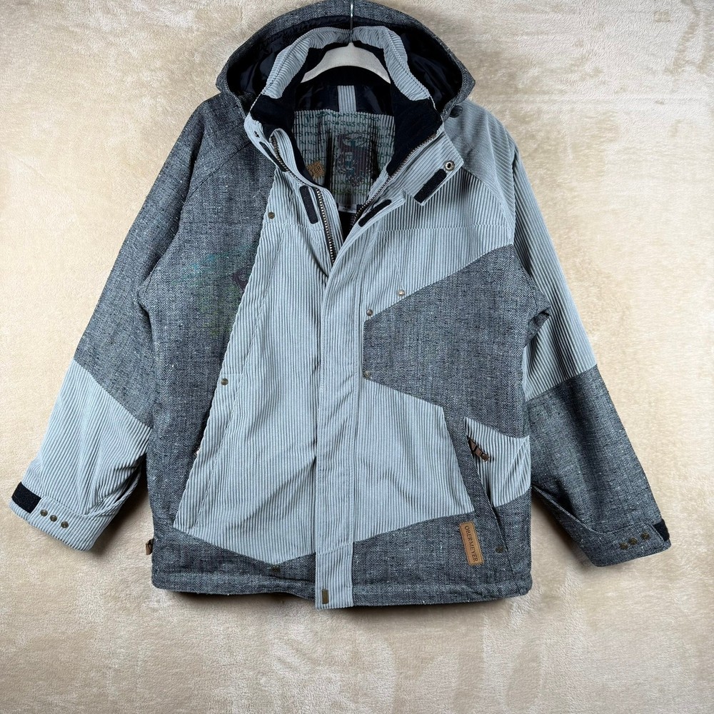Obermeyer Ripper Ski Jacket Grey Herringbone Corduroy Patchwork 16J Gorpcore