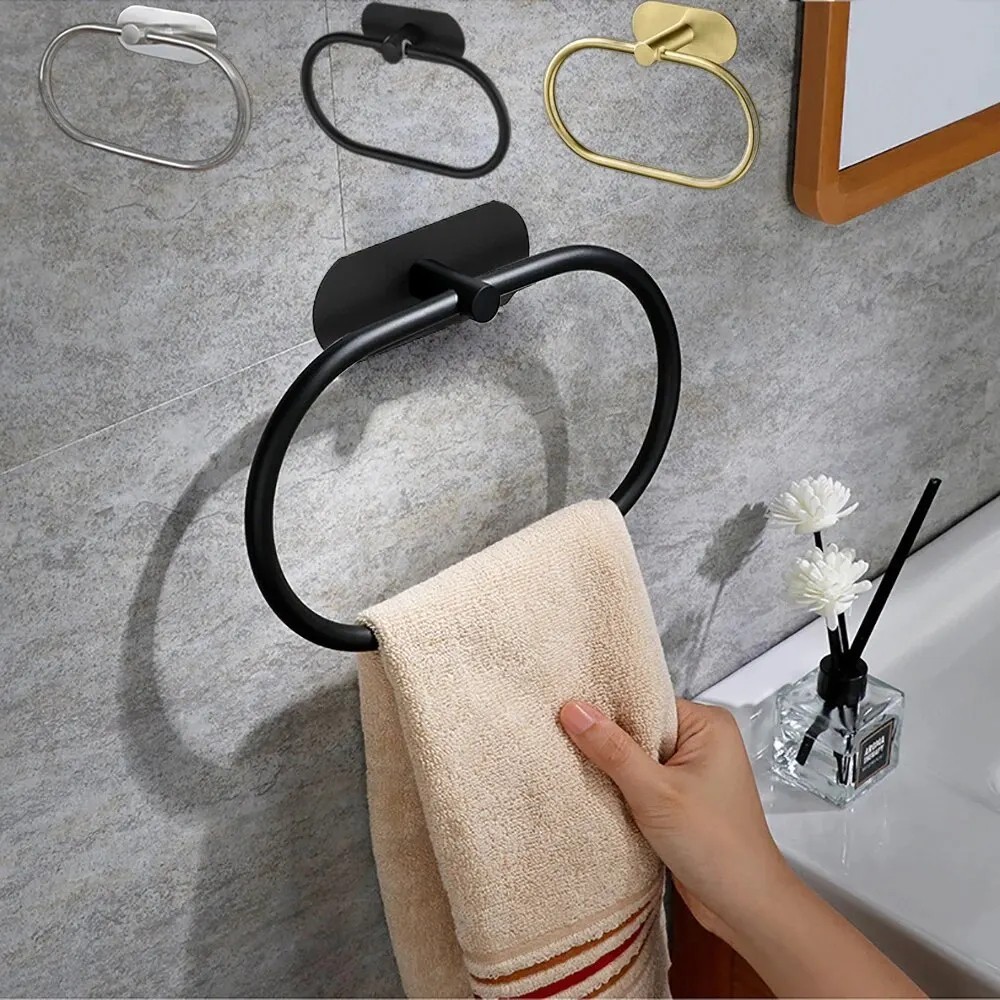 Bathroom Towel Ring Rack Holder Stainless Steel Wall Mounted Self-Adhesive