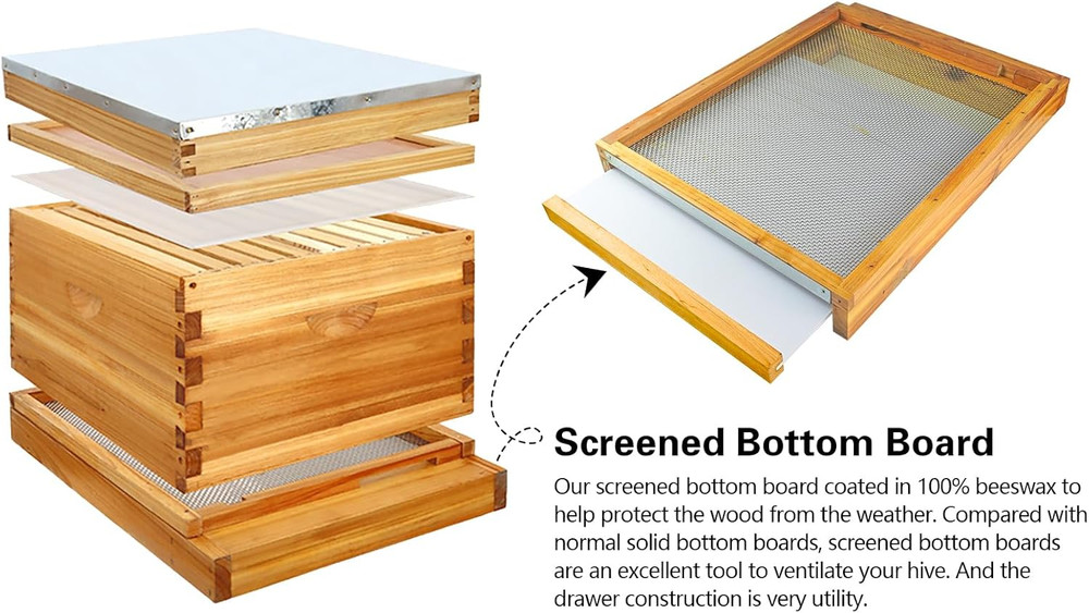 2Pcs Beehive Screened Bottom Board 10 Frame Langstroth Bee Hive Screened Bottom