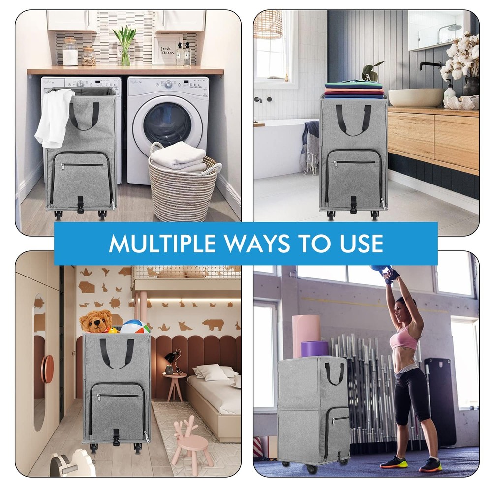 Laundry Hamper with Wheels, Large Rolling Laundry Basket with 4 Casters and 2...