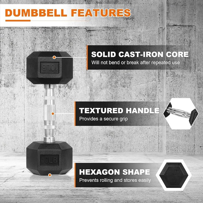 Dumbbell Set Rubber Hex Adjustable Weights Strength Training Gym Home Use