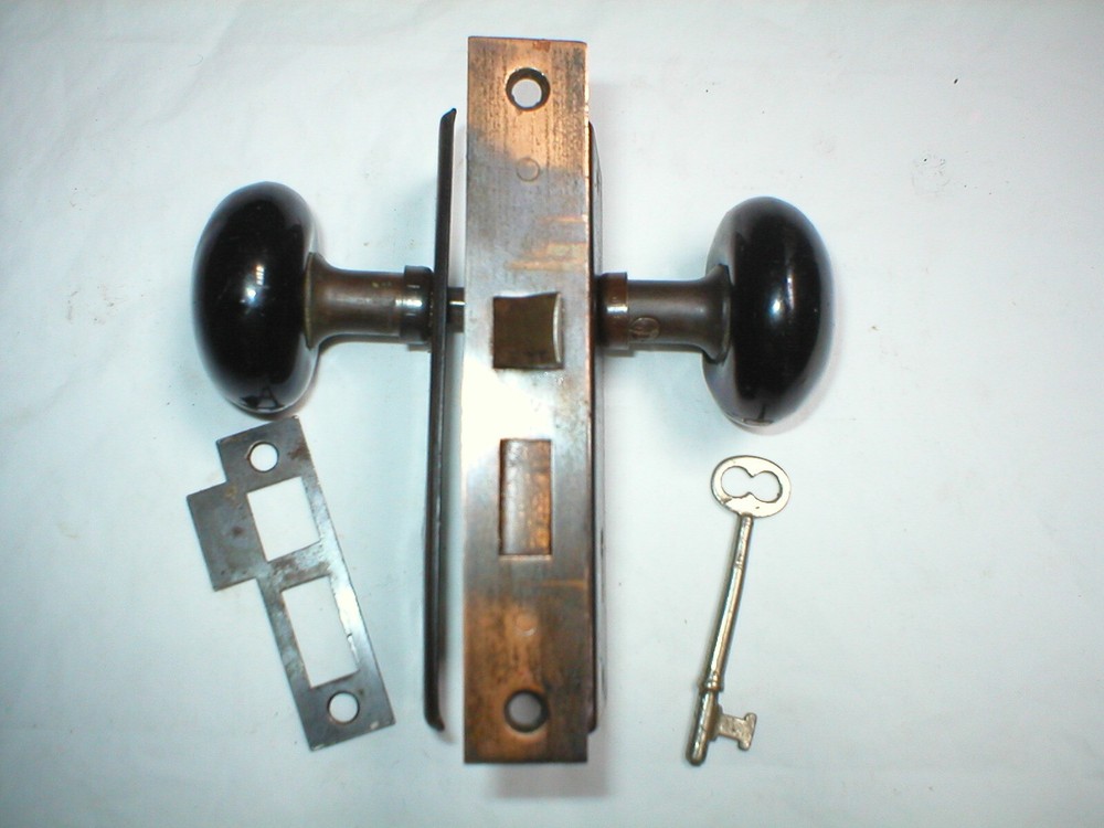 Antique Craftsman Era Door Hardware with Porcelain Knobs