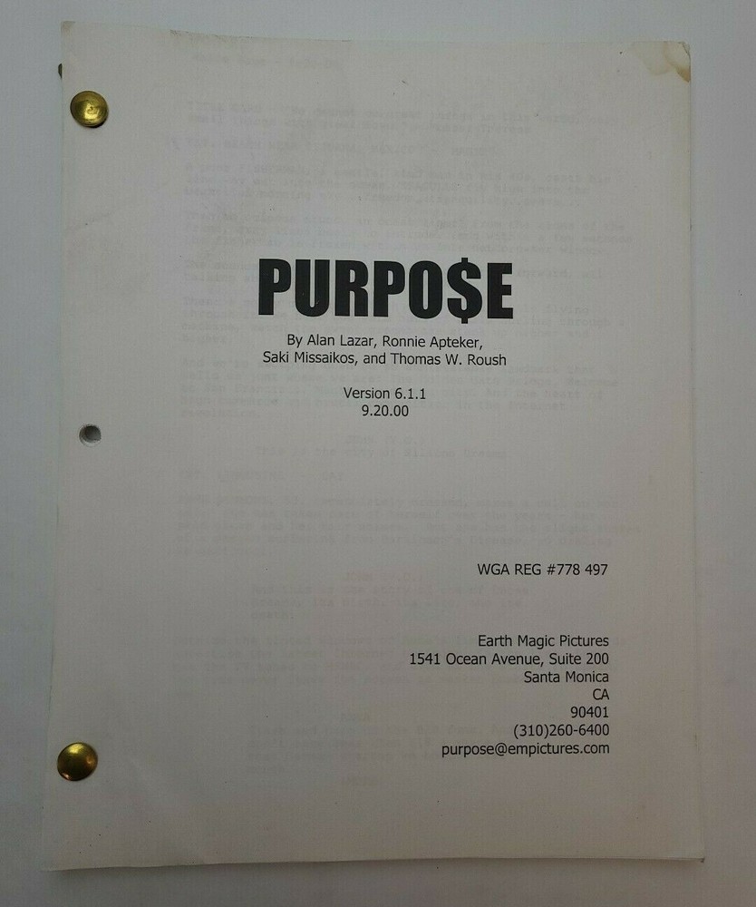 PURPOSE / Ronen Apteker & Alan Lazar 2000 Screenplay, software developer billion