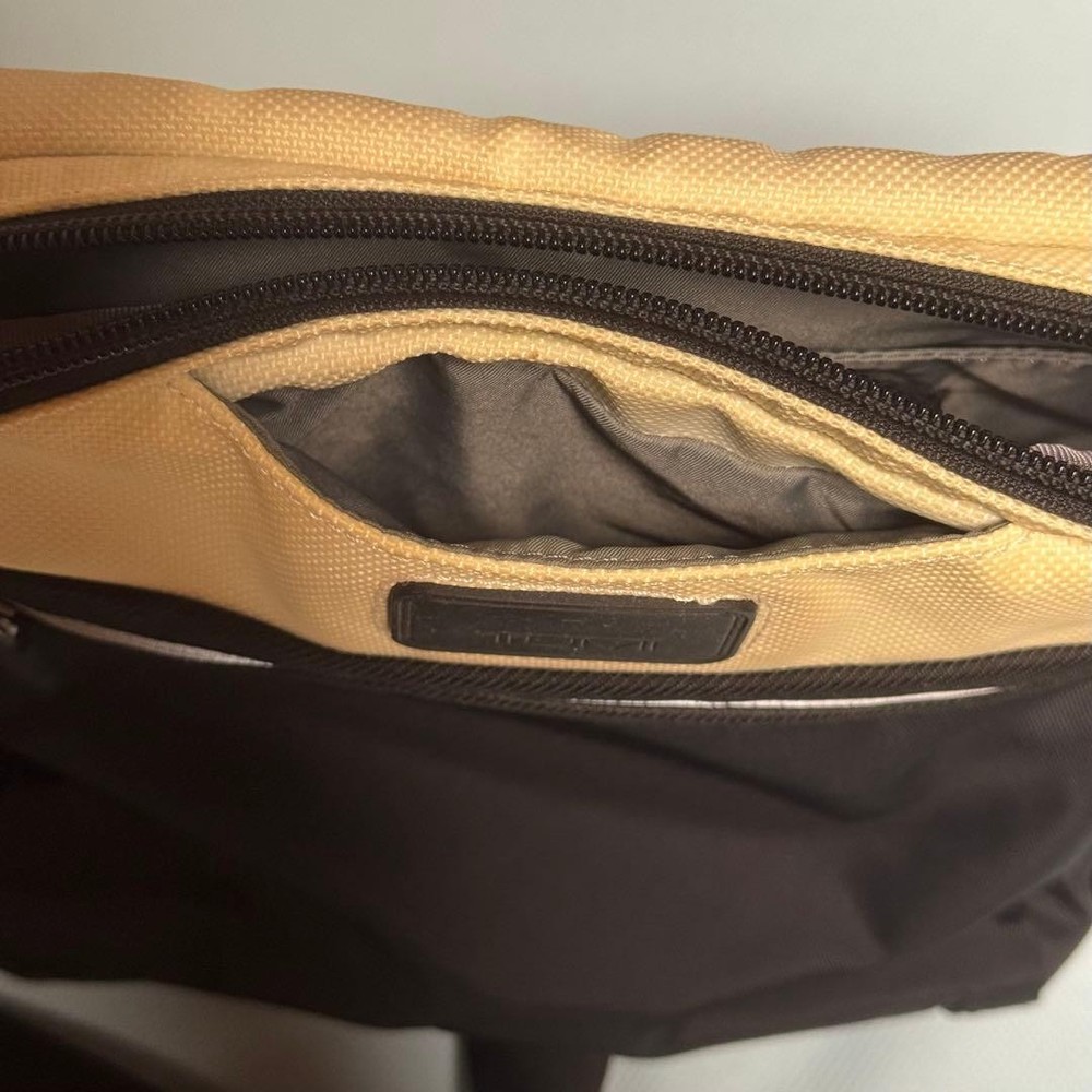 TUMI Black/White Leather Shoulder Bag, Used, , Multiple Pockets