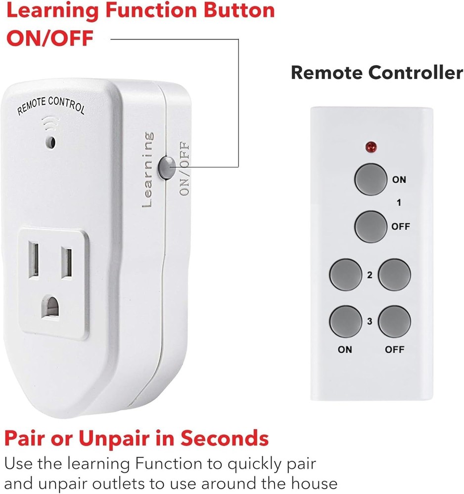 100ft Long Range Wireless Remote Outlet - 10A Electrical Switch for Convenience