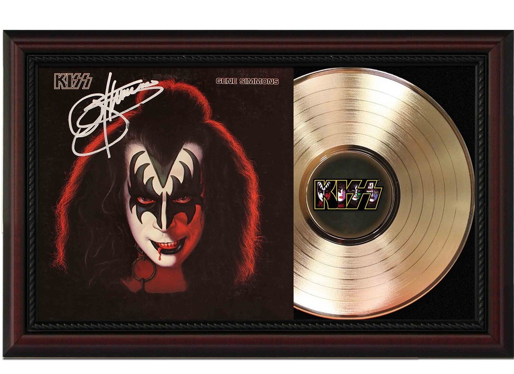 Gene Simmons Framed Cherry wood Reproduction Signature LP Record Display.