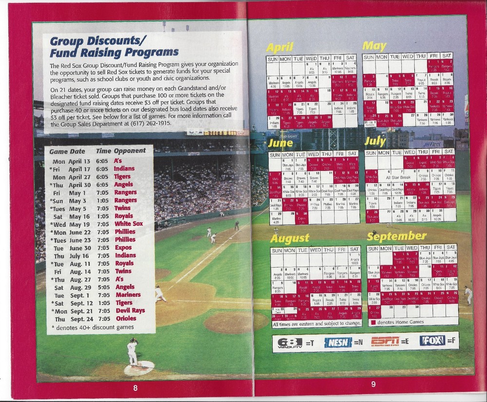 1998 Red Sox Ticket Guide with Pedro Martinez