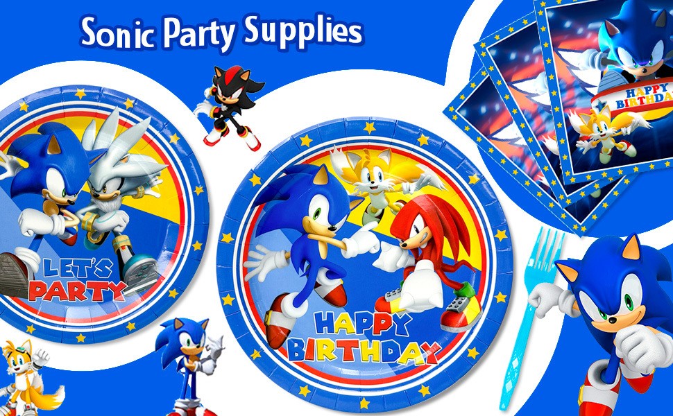 118 Pcs Sonic Birthday Party Decorations Sonic Party Tableware Plates Balloons