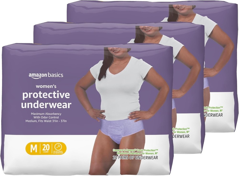 Amazon Basics Incontinence Underwear for Women, Medium, *60 Count*