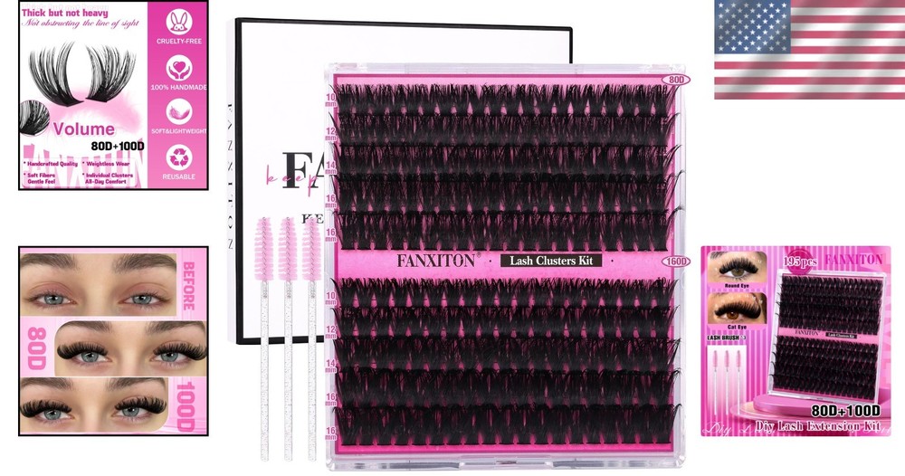 Effortless DIY Lash Extension Kit - 200 Volume Clusters D Curl for Beginners