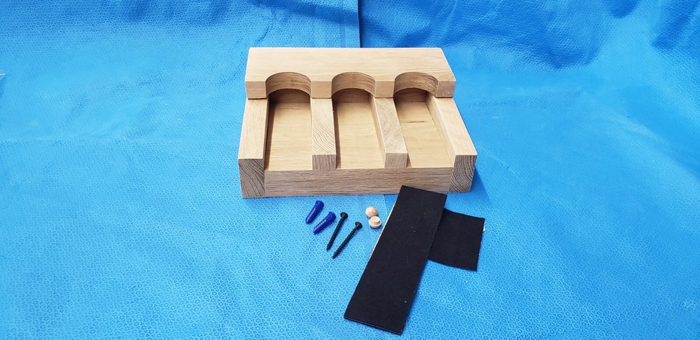 3 gun - wood closet gun rack with floor rest - Solid Oak