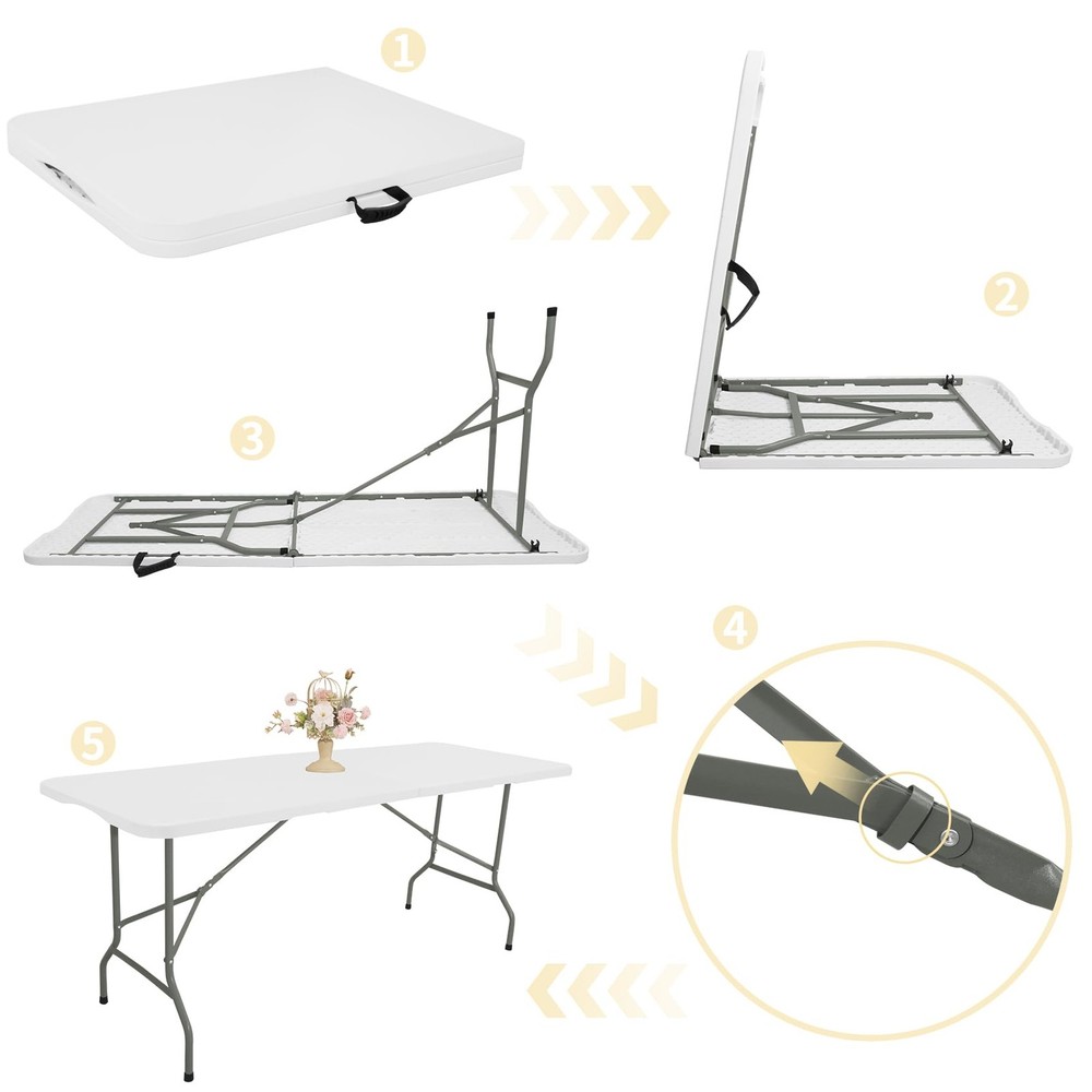 Folding Table 6 FT Lightweight Camping Table Portable Plastic Rectangular Out...