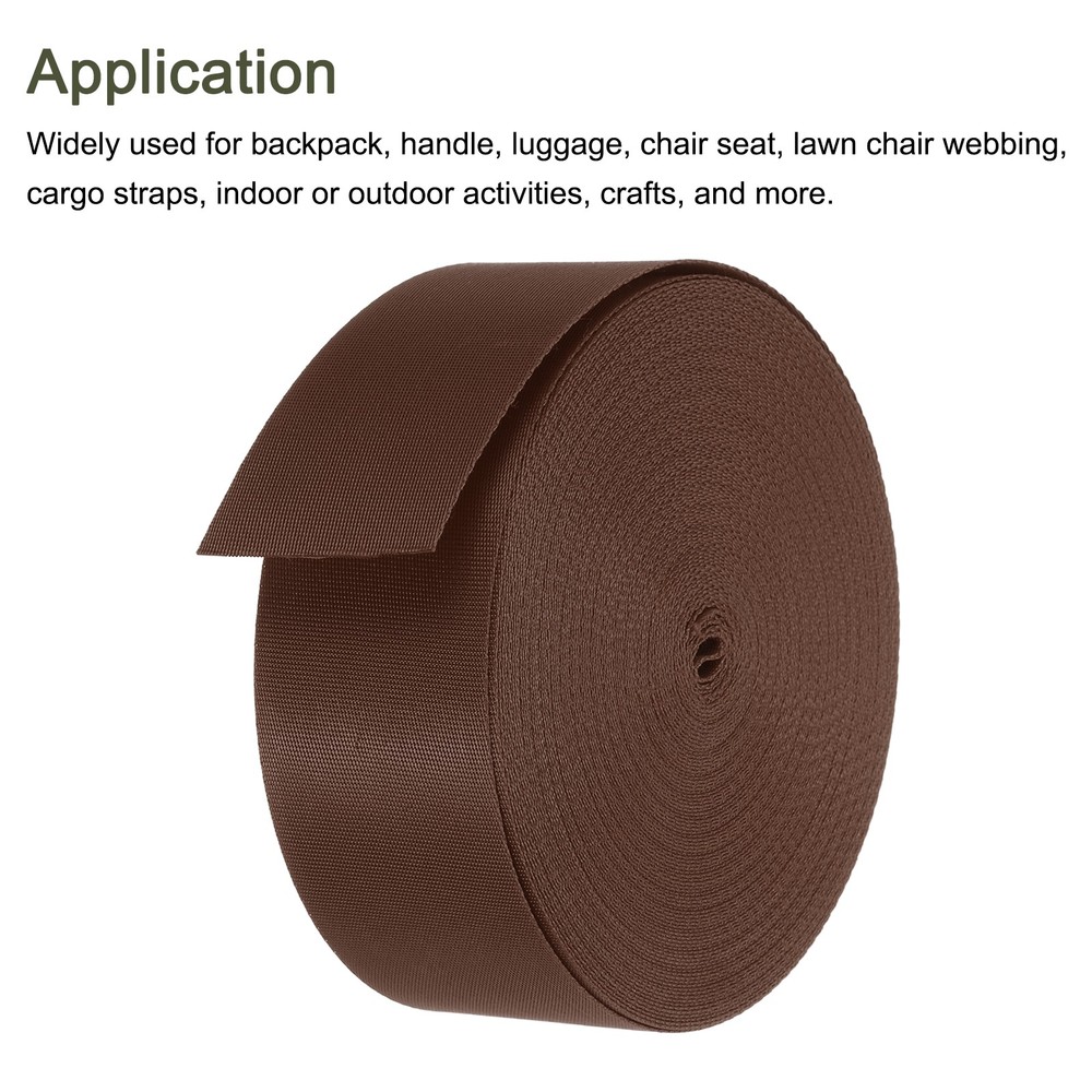 Flat Nylon Webbing Strap 2 Inch 25 Yards Brown for Backpack