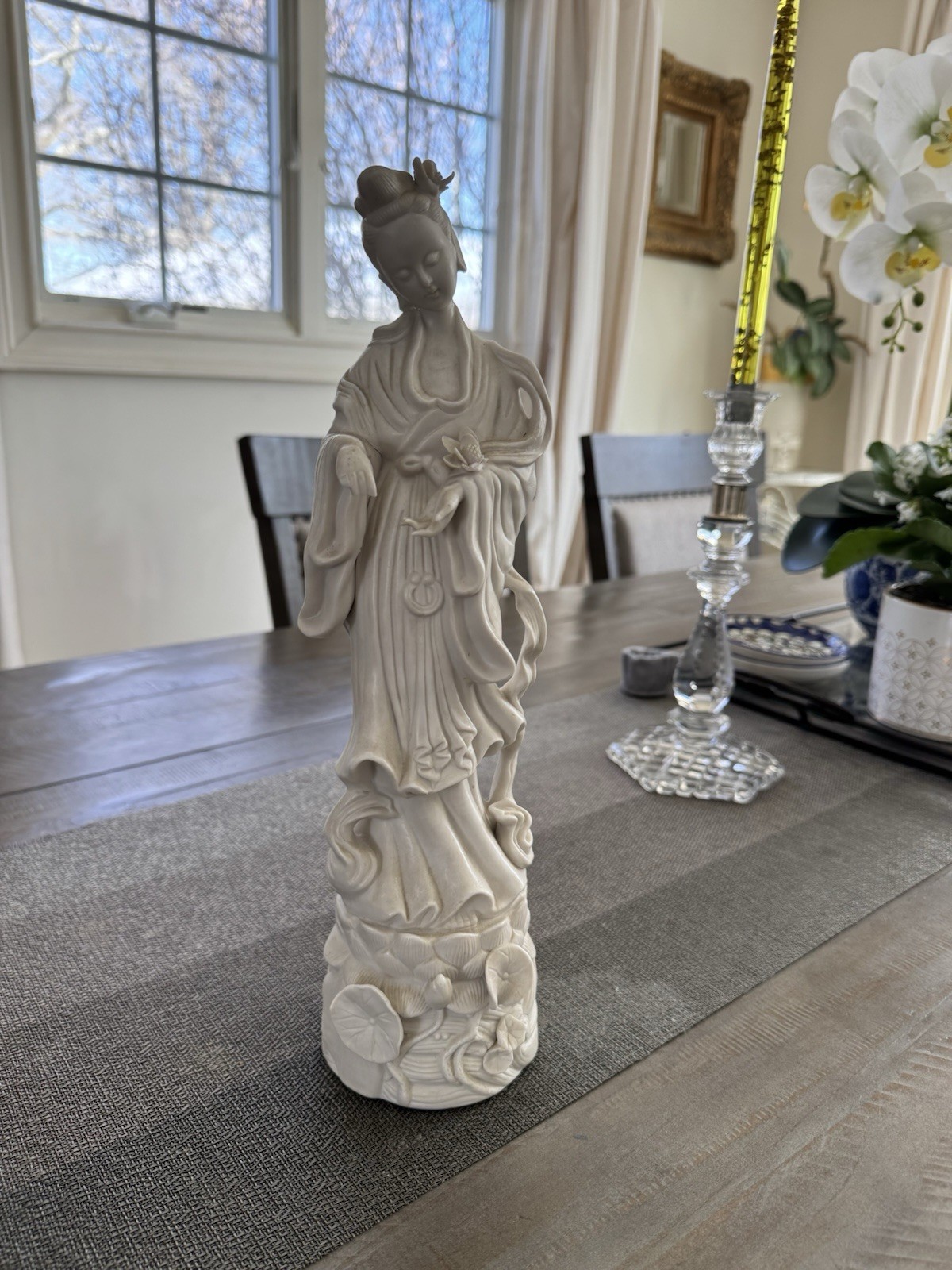 14” Porcelain Guanyin Figure Statue Marked Japan