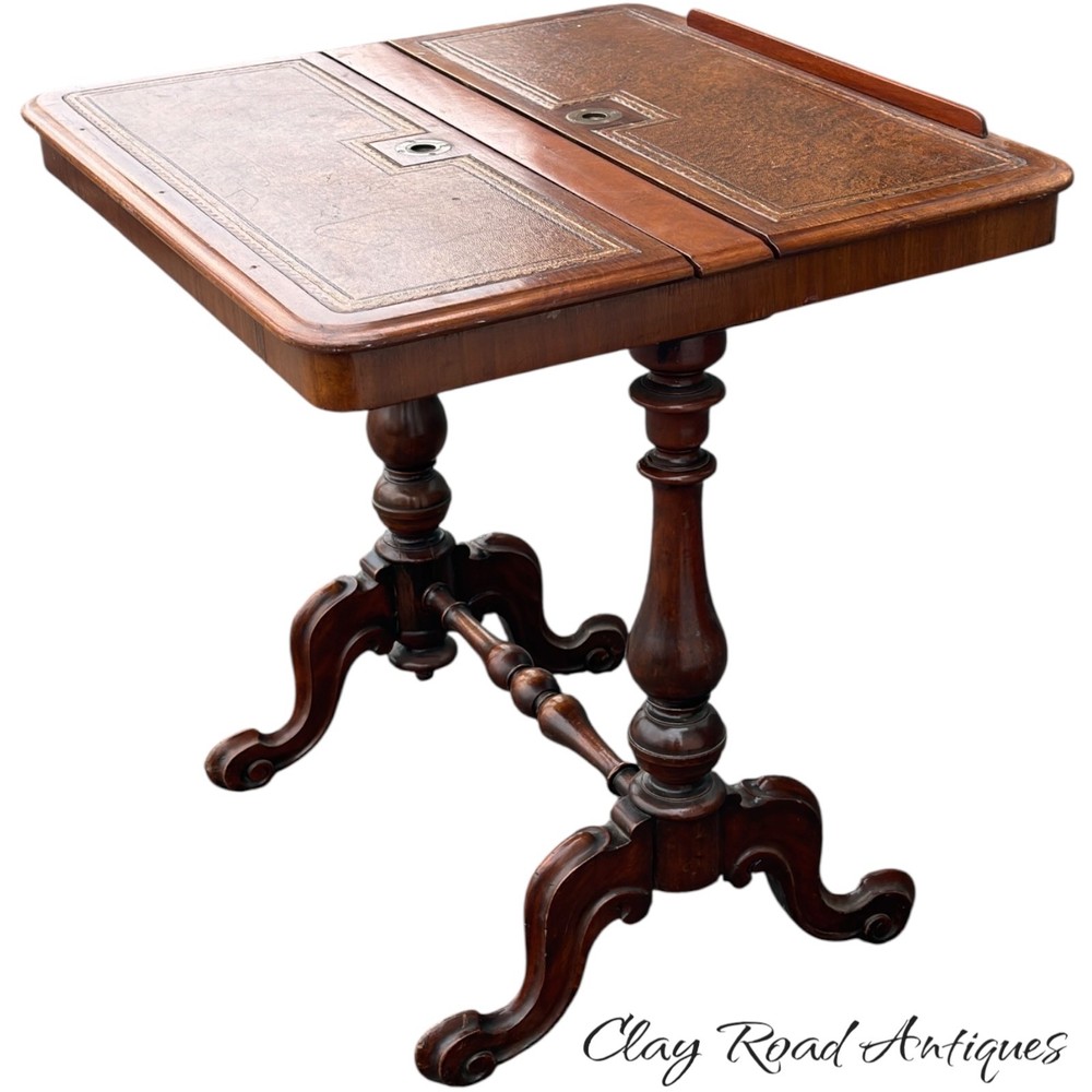 Antique Regency writing reading table combination drawing leather top 19th