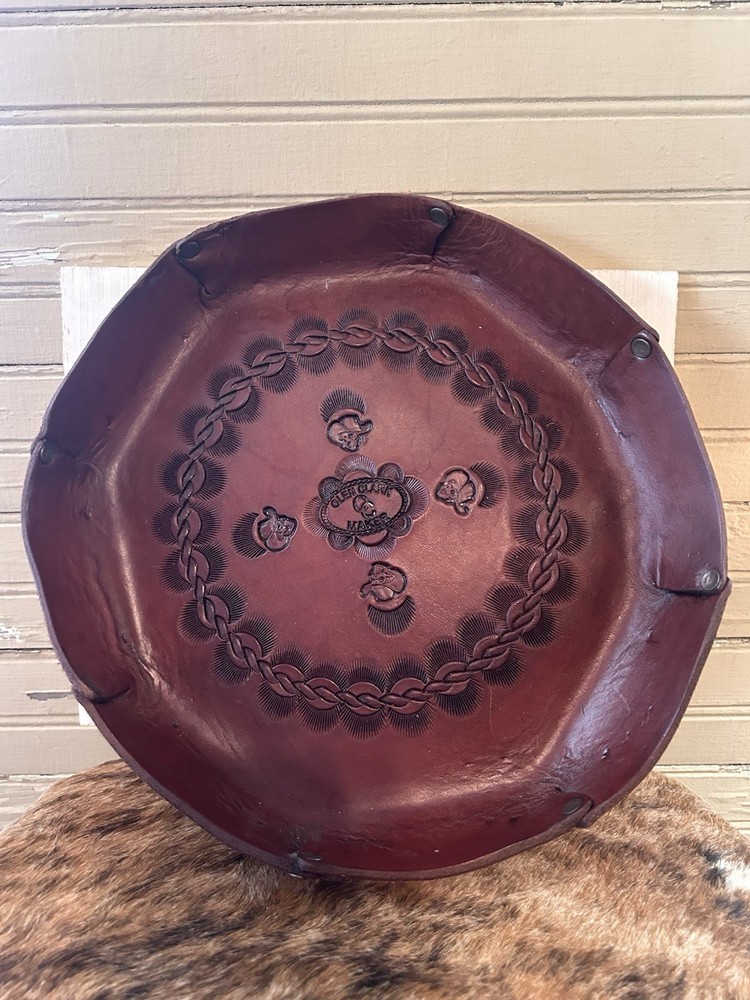Handmade Leather tooled tray:bowl