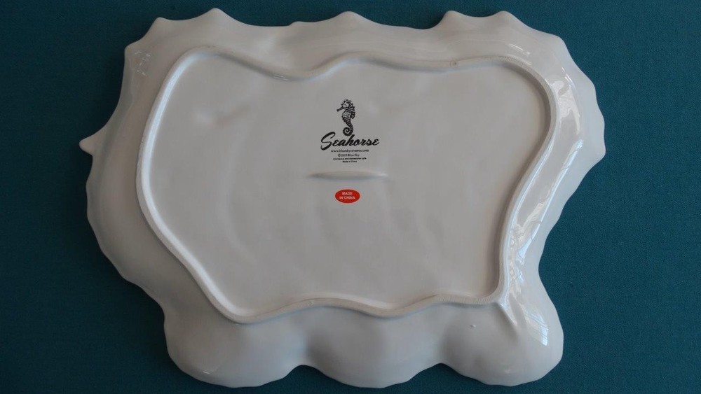 Blue Sky Ceramic Serving Tray Platter Seahorse Pattern White New 2015