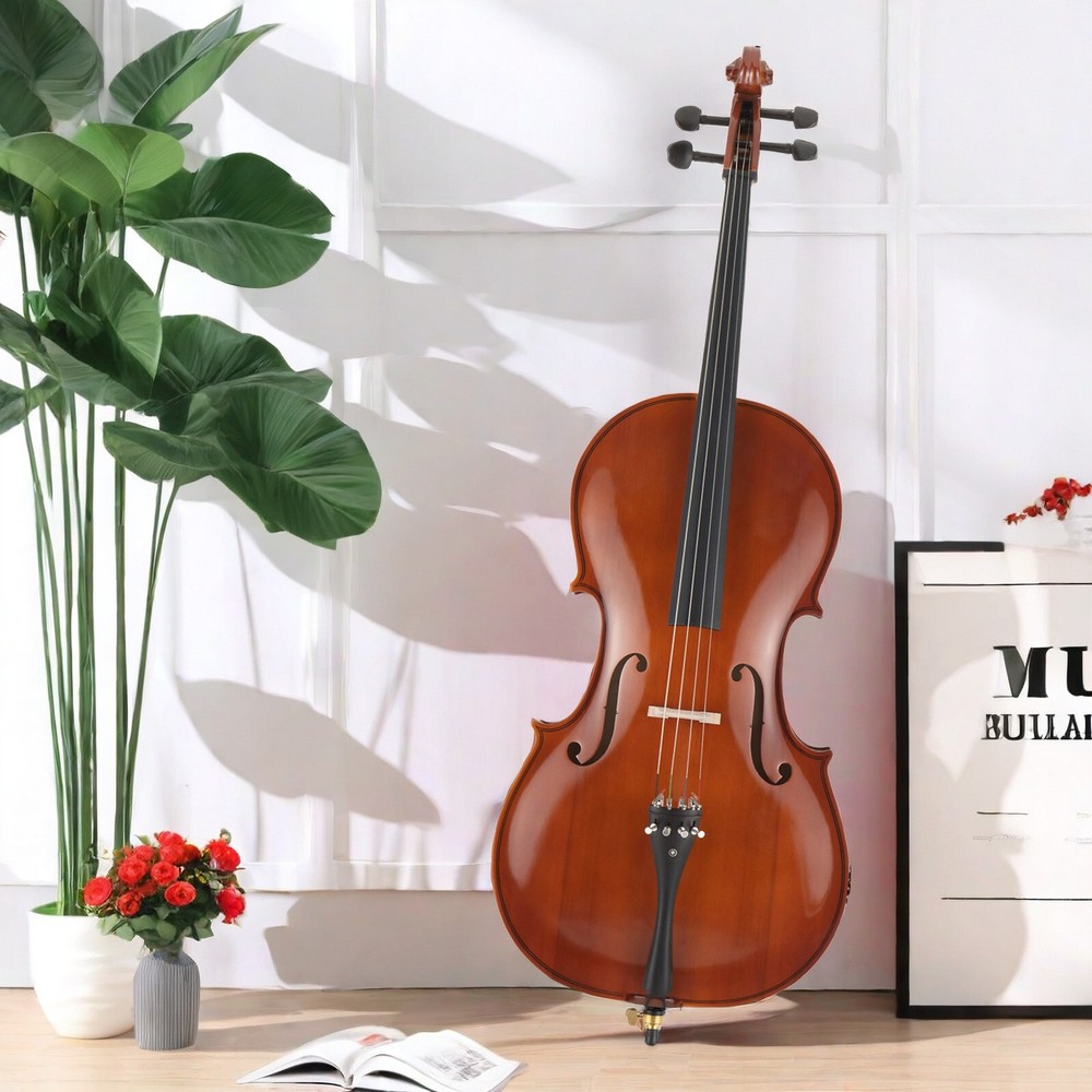 Natural Full Size 4/4 Acoustic Cello Set w/ Spruce Panel & Tiger Pattern Process