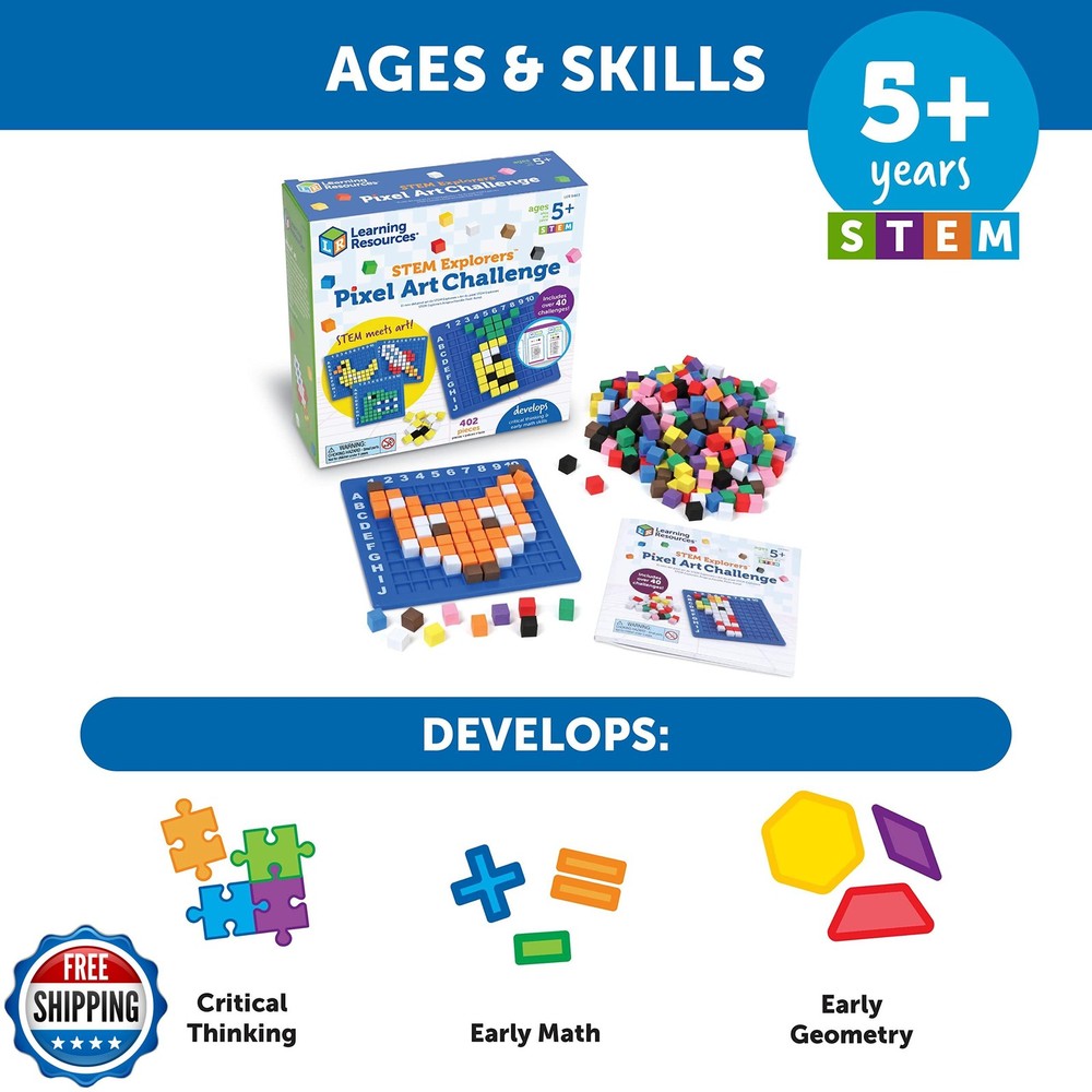 Learning Resources STEM Explorers Pixel Art Challenge - Math Puzzles, Pattern