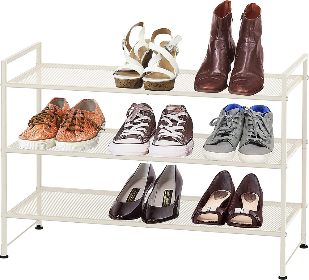 3-Tier Stackable Mesh Shoe Rack, White