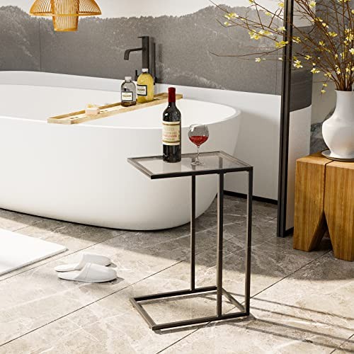 C Table Glass End Table, Couch Side Table, 1PC Standard Glass-Glue type