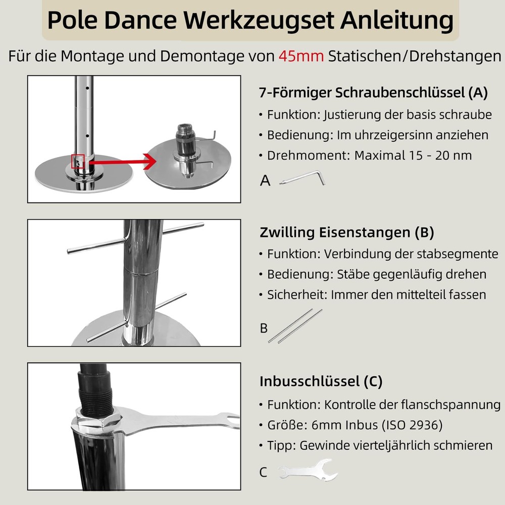 PRIORMAN Dance Pole Tool Kit, Portable Black Toolkit Bag for Silver