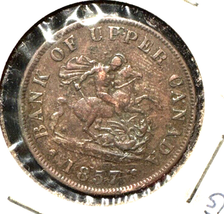 Canada upper 1857 half penny token KM TN 2 VF