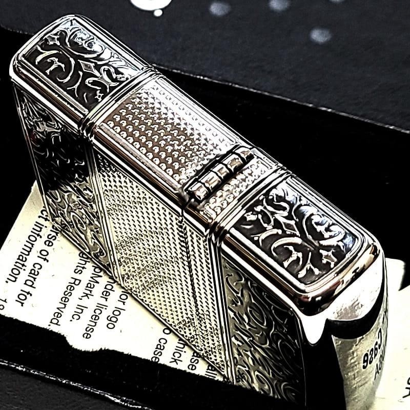 Zippo Armor Case Arabesque Antique Silver Etching 4 Sided Processing Lighter
