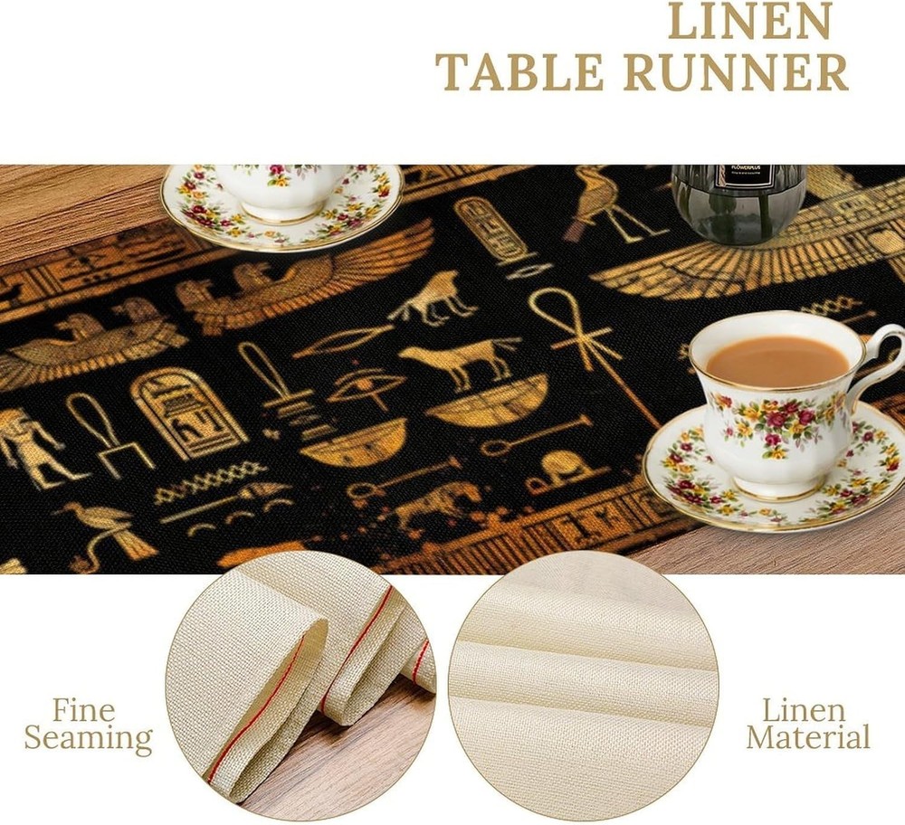 Retro Egyptian Elements Graffiti Pattern for Home Kitchen Table Decor 13x36in...
