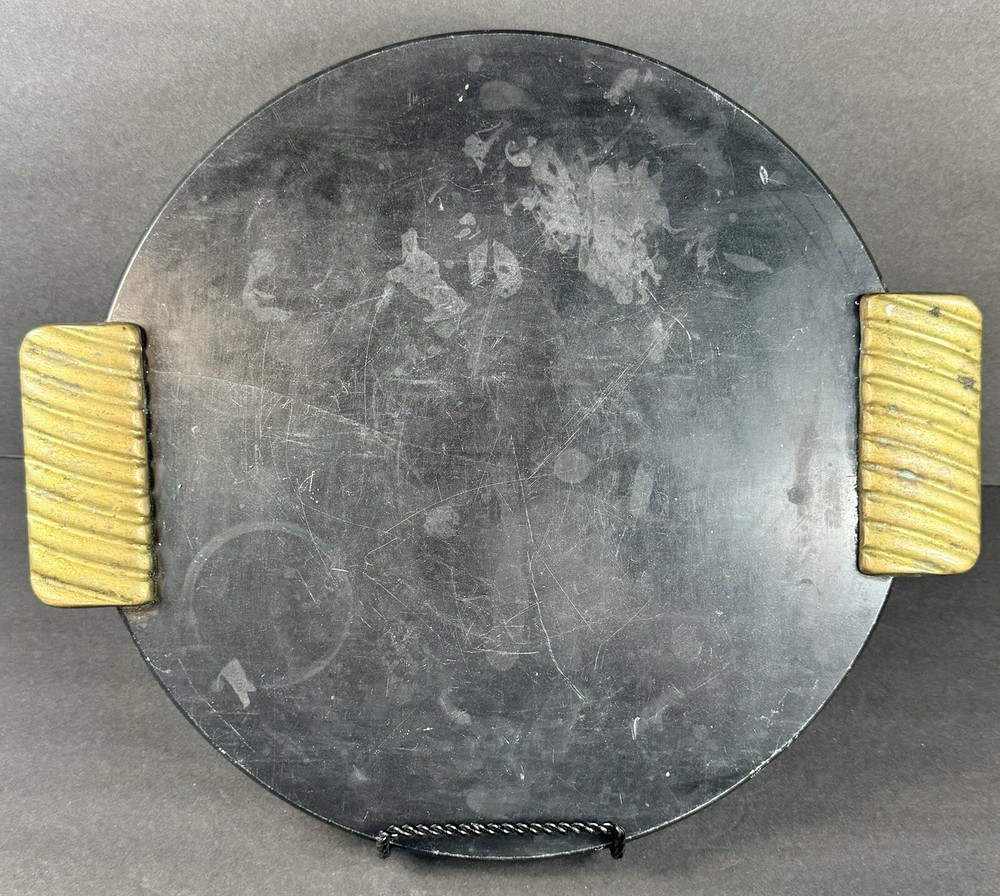 Decorative Round Marvel Tray With Brass Handles