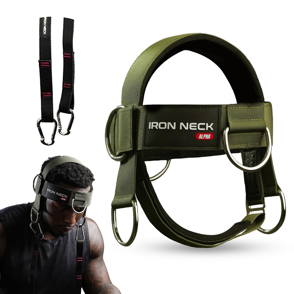 Iron Neck Trainer, Exerciser, & Alpha Harness, Green - Harness