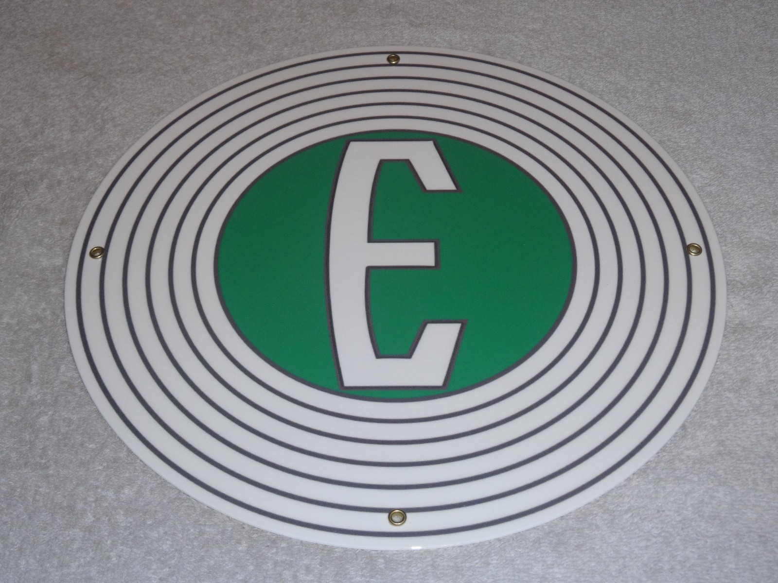 VINTAGE FORD "E" EDSEL 11 3/4" PORCELAIN METAL CAR, TRUCK, GASOLINE & OIL SIGN E