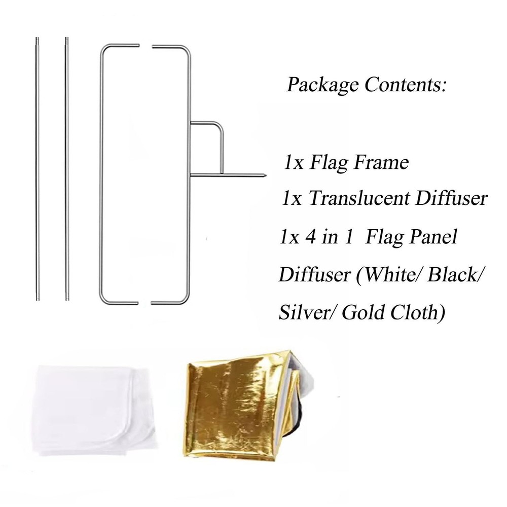 35"x47"/90x120cm Light Reflector Flag Panel Kit, 5-in-1 Diffusion Scrim Trans...
