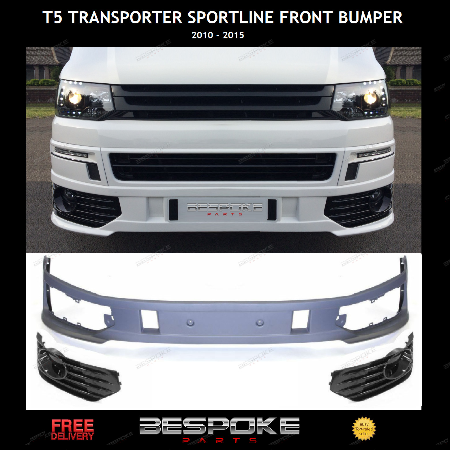 FOR VW T5.1 T5 FRONT SPOILER SPORTLINE BUMPER SPLITTER LIP 2010-2015 TRANSPORTER