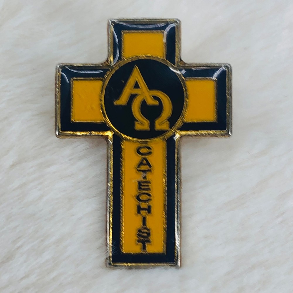 Vtg Alpha Omega Catechist Religious Enamel Lapel Cross Pin