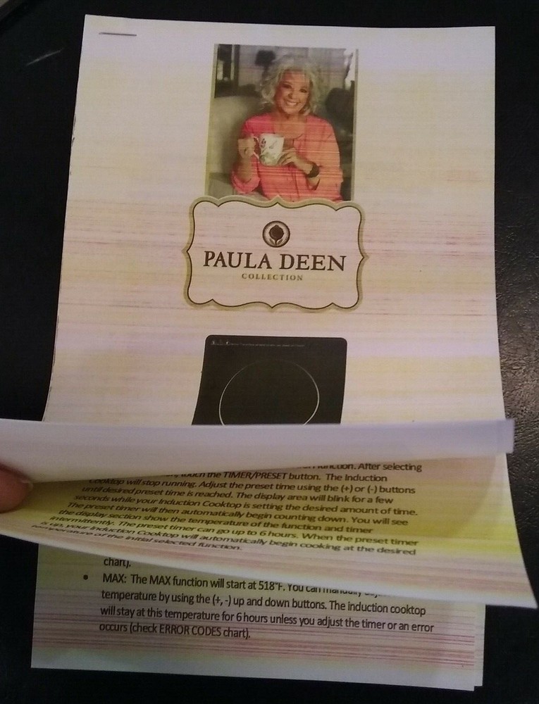 Instruction Manual for Paula Deen 1500W LED Programmable Induction Cooktop *Copy