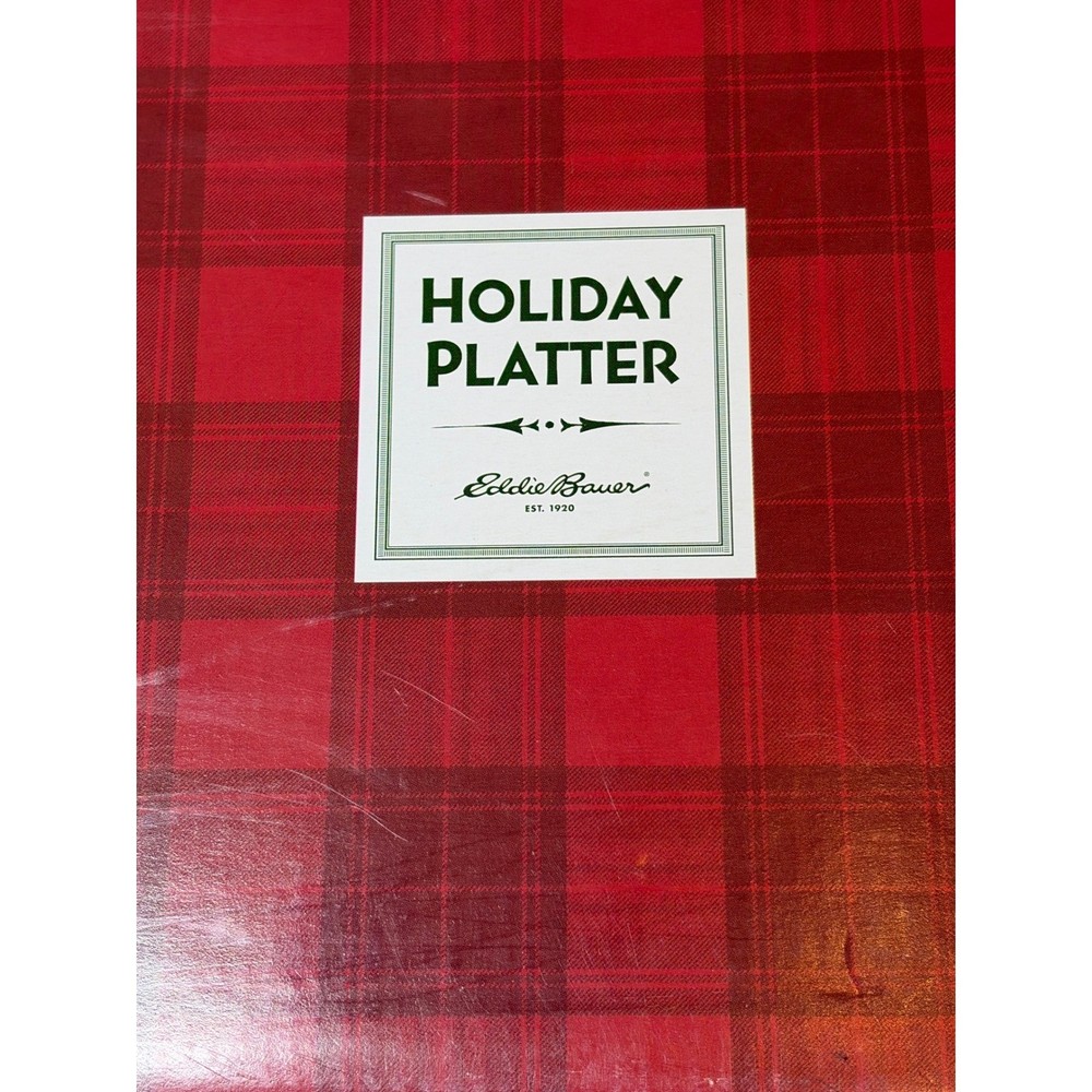 Eddie Bauer Holiday Platter Rectangular Ceramic Serving Tray Striped New in Box