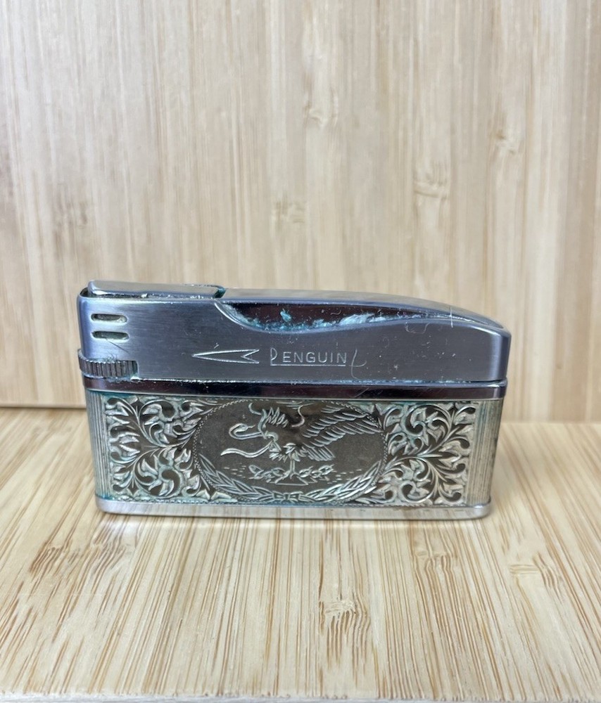 Vintage Penguin Lighter W/ Embossed Eagle Design Untested And As/is Condition