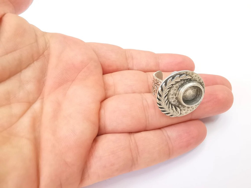 Fern Leaf Ring Blank Settings, Cabochon Mounting, Adjustable Resin Ring Base