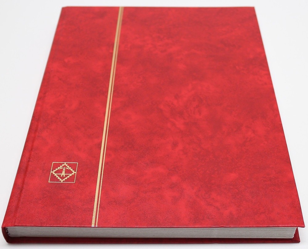 RED 32 Page Hardcover Stamp Stock Book, WHITE Pages, Double Glassine, 9 Strips