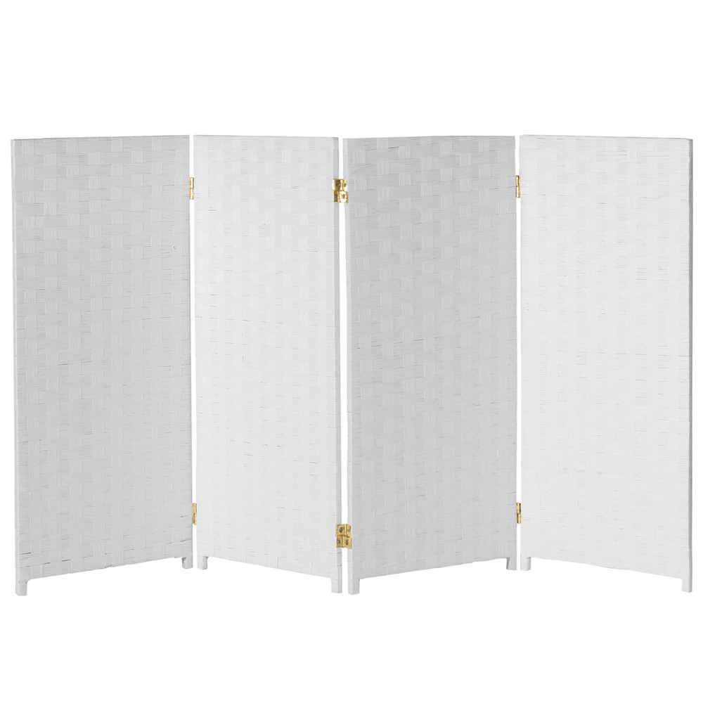 3 ft. Short Woven Fiber Folding Screen - 4 Panel - White