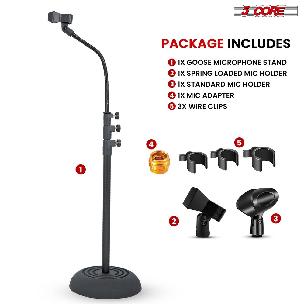 5Core Mic Stand Floor Adjustable Round Base Universal Metal Microphone Stands