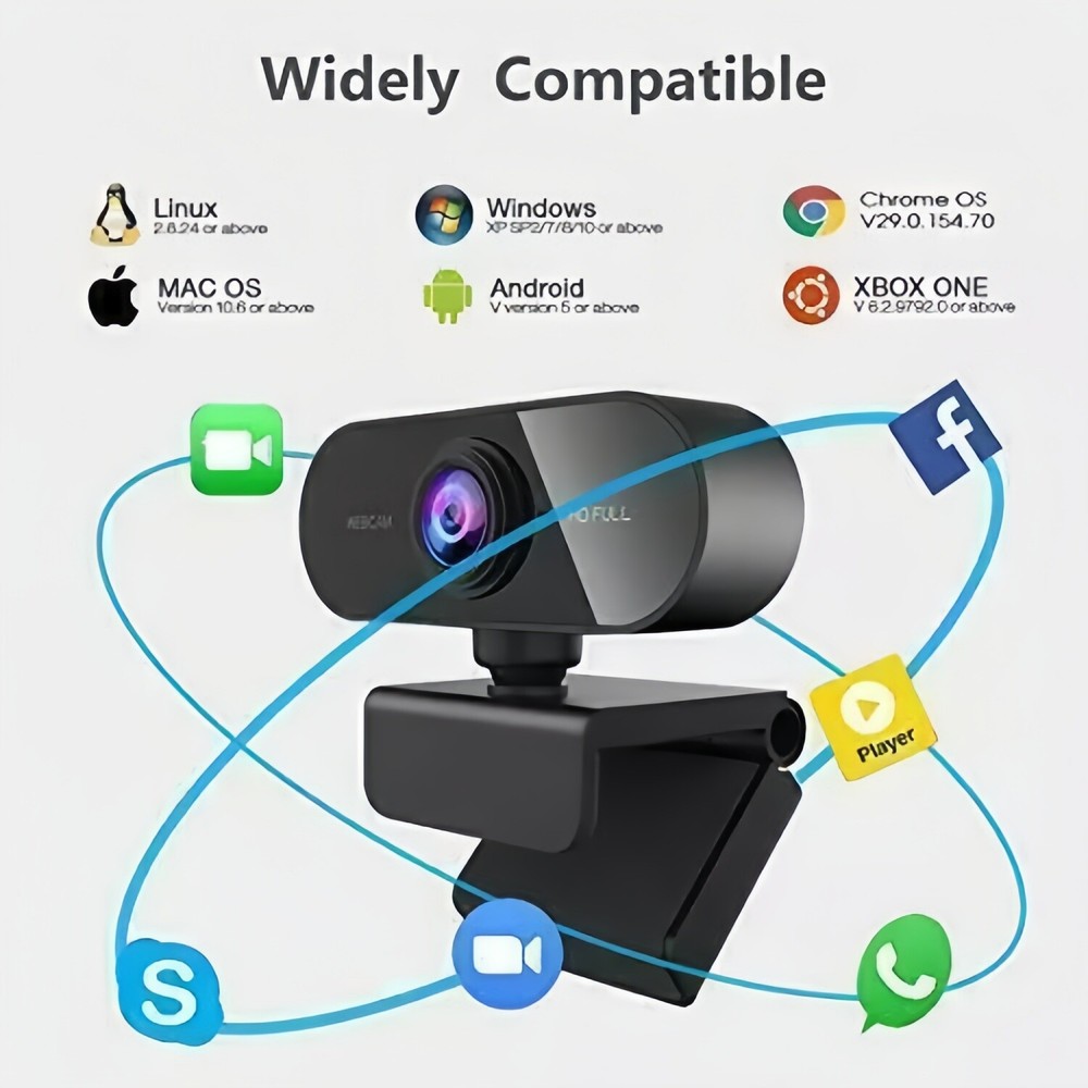 1080P Full HD USB Webcam for PC Desktop, Laptop Web Camera with Microphone Black