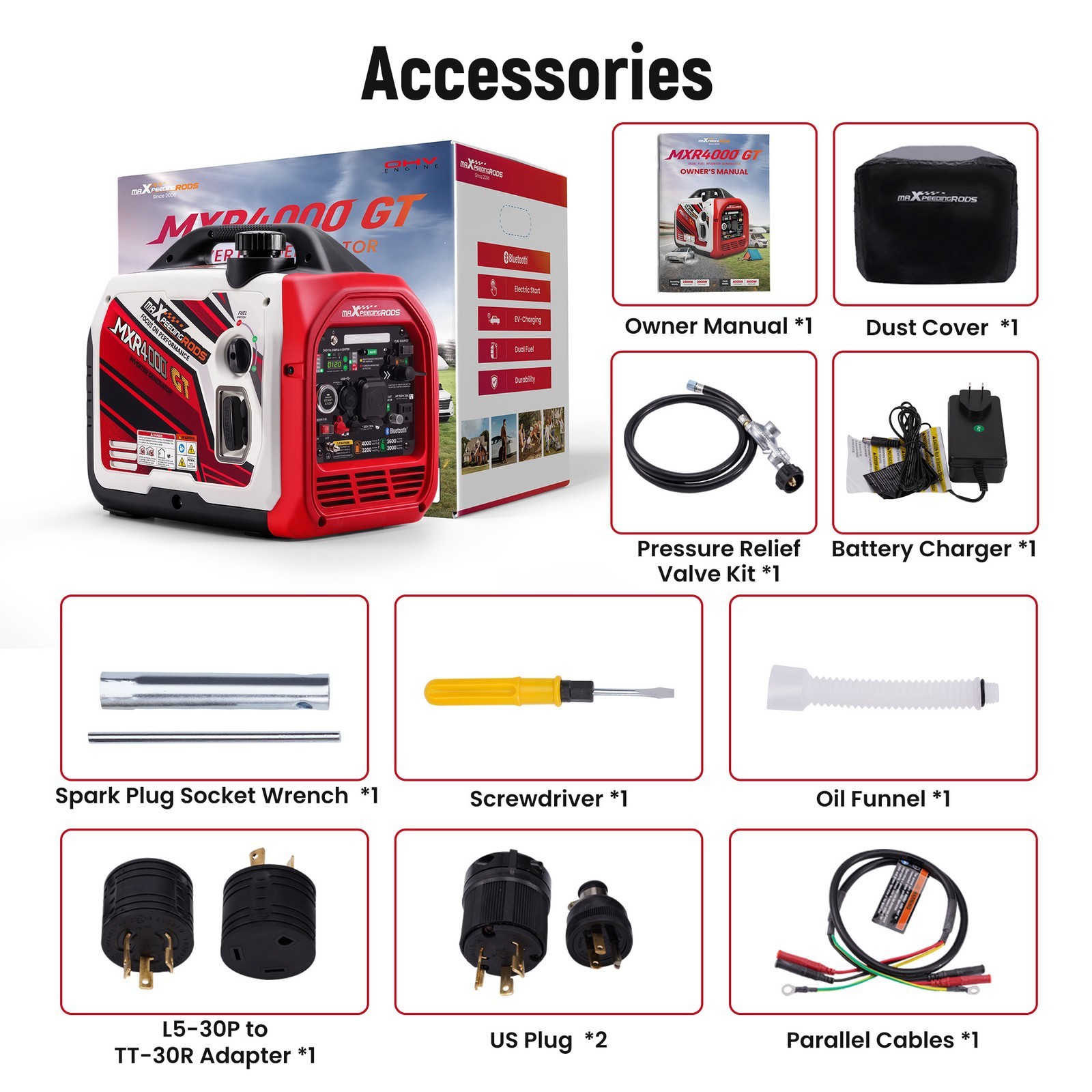 4KW Dual Fuel Portable LPG/Gas Generator Inverter Bluetooth E-Start EV-charging